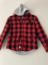 GAP KIDS BOYS 8 THICK SHERPA FLANEL JACKET COLOR Red With Hoodie