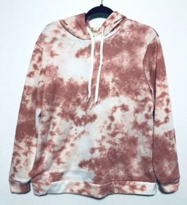 Bobbie Brooks Womens Large Pink Tie Dye Pullover Drawstring Hoodie Sweater Cozy