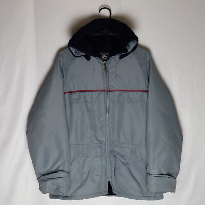 Sears Best Husky Jacket 18 Gray Long Sleeve Fleece Hooded Coat 80's Vintage