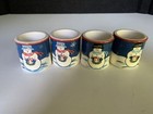 4 Napkin Rings Blue /White Ironstone Snowman Holiday Christmas Winter Set
