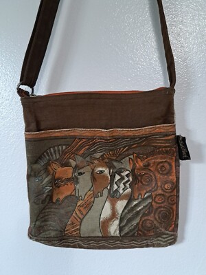 Laurel Burch Moroccon Mares Crossbody Purse Brown Canvas