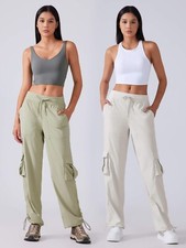 Women Cargo Pants Size 4-12 Small Medium Large Stretch Elastic Waist Vintage New
