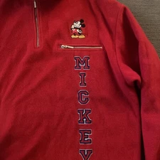 Mickey Mouse The Disney Store Red Fleece Pullover 1/4 Zip With Pocket Size Large