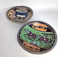 Set of 2 Soapstone Bowls Rhino Zebra African Theme Etched Design Trinket Dish