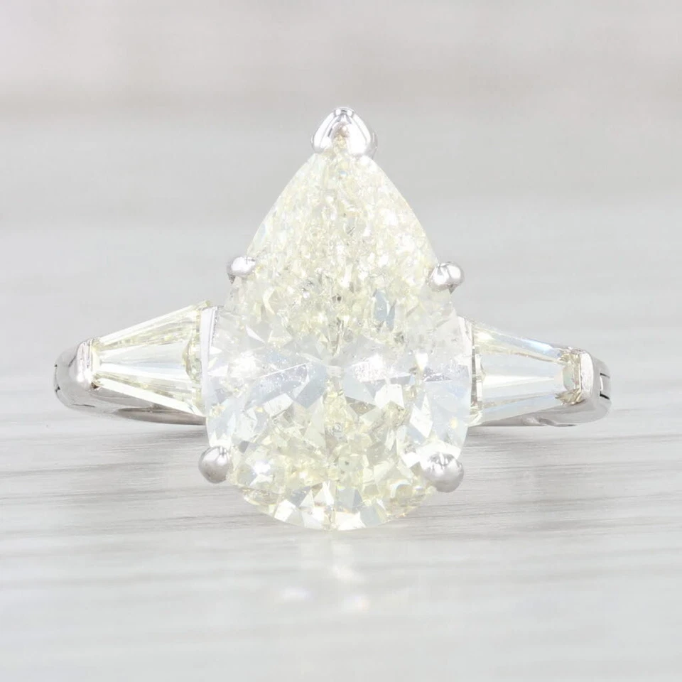 4.99ctw Pear Diamond Teardrop Engagement Ring Platinum Size 5 Arthritic Band GIA - Image 2 of 4