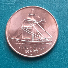 5 Kroner 1975 150. Jahrestag - Einwanderung nach America aus OVP-Rolle UNC