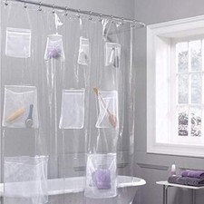 Shower Curtain Liner with 9 Pockets 72"x72" Clear Bathroom Storage Liner
