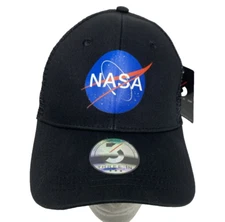 NASA Black Mesh Hat Cap Front  Logo Snap Back Outer Space Astronaut Three In