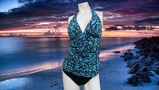 GOTTEX Halter TANKINI 2 pc Set Teal  Black Tankini BATHING SUIT SWIMSUIT - 12