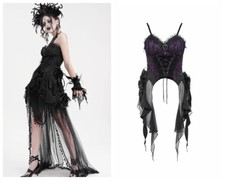 Eva Lady Women Black Goth Ruffle Lace-Up Irregular Hem Strap Overbust Corset Top