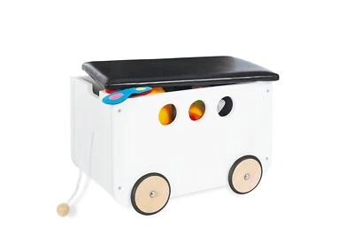 Coffre A Jouets Avec Couvercle A Roulettes En Bois Blanc Pour Enfants - Photo 1/4