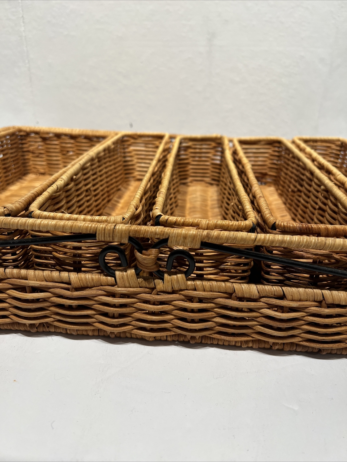 Vintage Utensils Wicker Basket Flatware Caddy Serving Basket with Handle