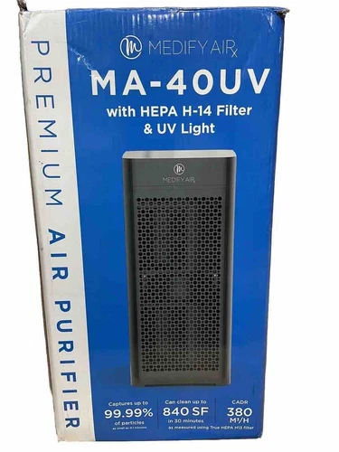 Medify MA-40-UV Air Purifier True HEPA H14 Filter + UV Light | Open Box- BLACK