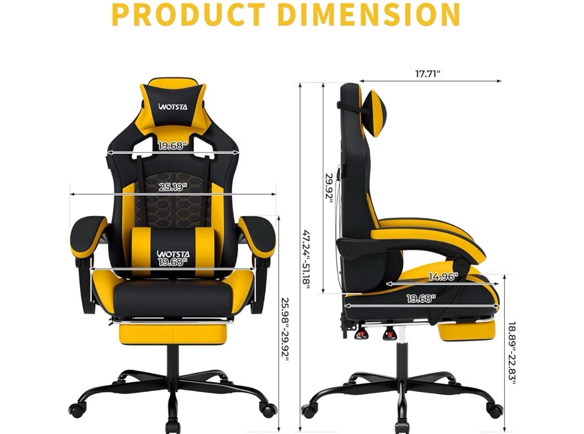 Ergonomic Gaming Chair Massage Footrest Black Yellow