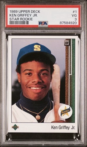 1989 UPPER DECK KEN GRIFFEY JR STAR RC ROOKIE CARD #1 *GRADED PSA VERY-GOOD 3!!
