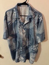 L VINTAGE ALOHA Men's Blue Poly Floral Hawaiian Shirt NEVER WORN