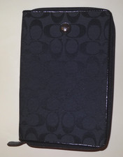 New Coach Signature Jacquard Black Leather Tablet Holder Cover 8x5in F61575