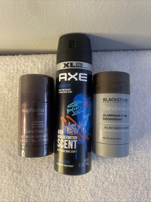 Euphoria Men by Calvin Klein 2.6 oz, Axe 5.1 oz Anarchy, Blackstone Sandalwood