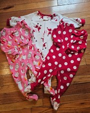 Lot of 3 Carter's Baby Girl 12M Fleece Footed Pajamas Christmas Snowman Santa