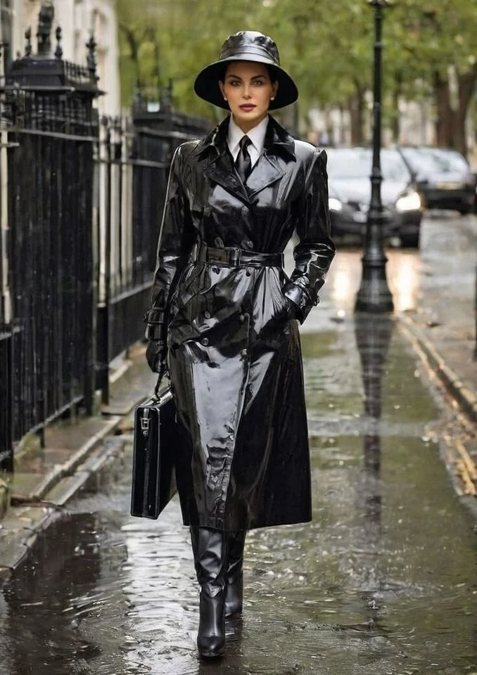 NEW PVC Vinyl womens Shinny trench long Coat Waterproof Winters Jacket UK - Image 4 of 4