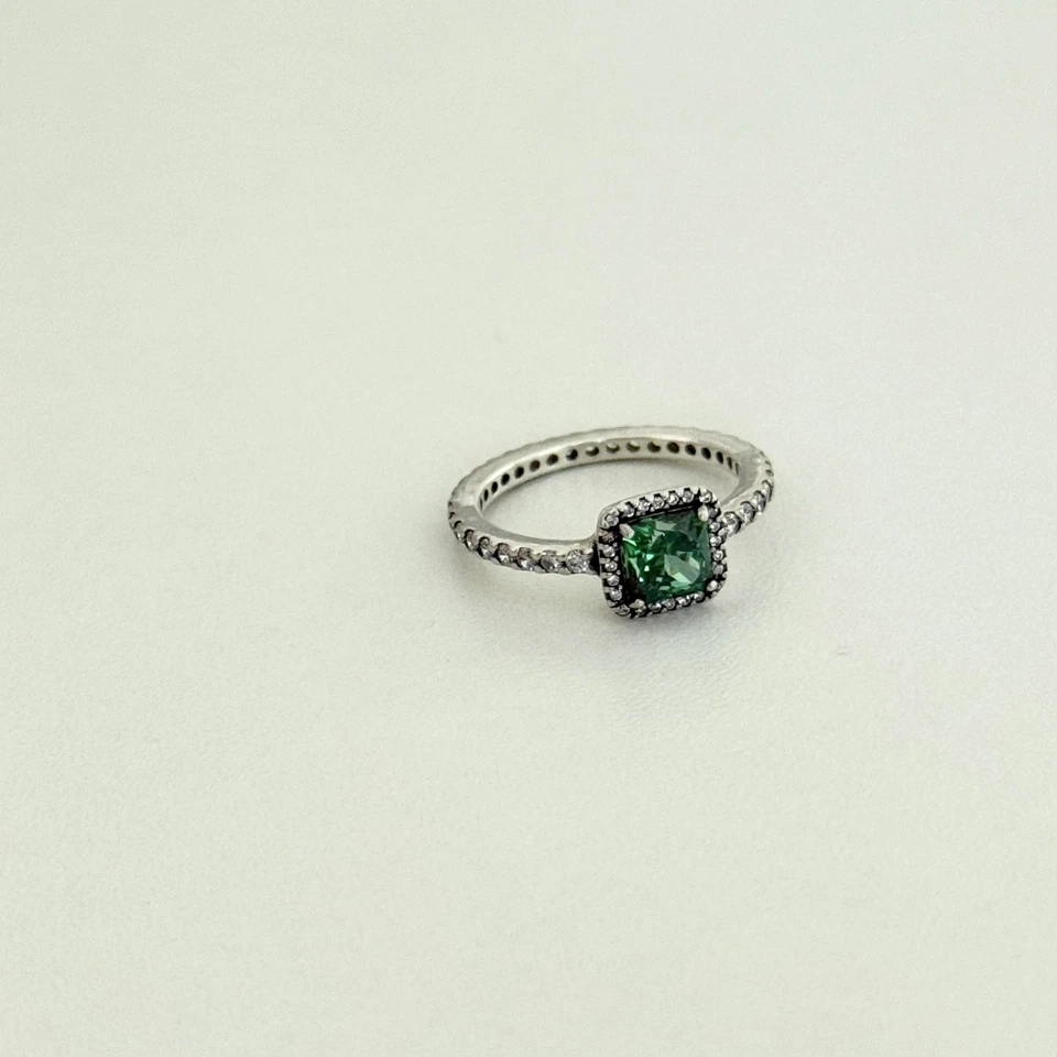 Pandora 925 Sterling Silver Green Stone CZ Timeless Elegance Ring Size 6 - Image 4 of 4