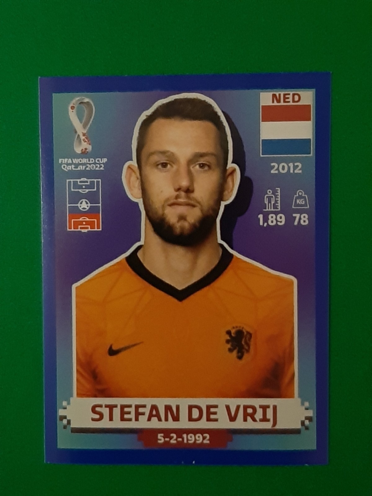 Panini 2022 FIFA World Cup Qatar Sticker Stefan De Vrij Blue Parallel #NED 7
