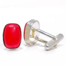 Coral Gemstone Silver Plated Jewelry Cufflink Mens W2430 M1554