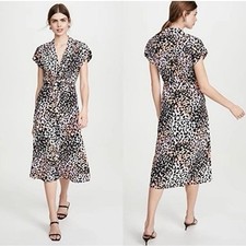 Veronica Beard Amani Midi Dress Size 12 Watercolor Leopard Print Stretch Silk