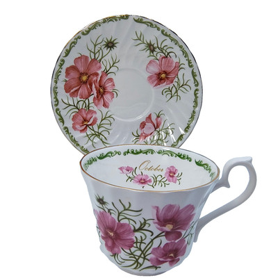 Royal Kendal Flower Of The Month October Cosmos Tea Cup Saucer 1985 England Rare