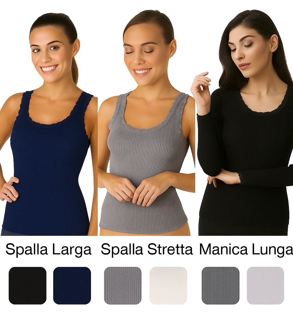 Canotta Donna Scollo A Scoop In Cotone Ed Elastan – Tinta Unita, Spalline Larghe – Vari Colori