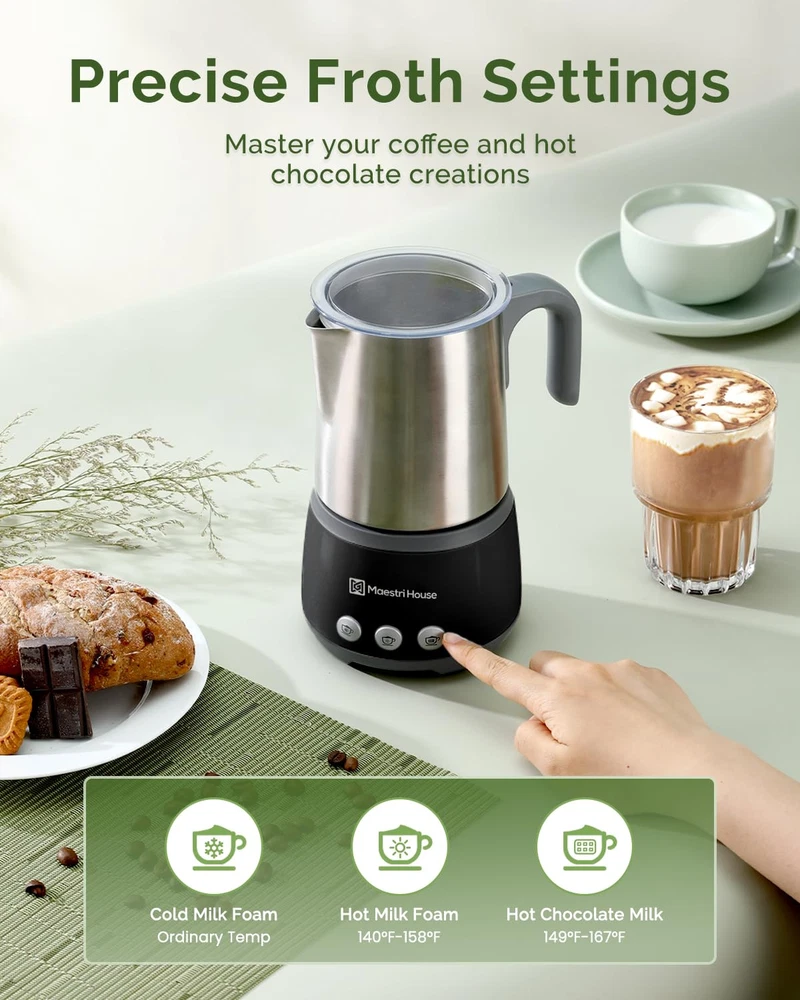 4-in-1 Electric Milk Frother and Steamer with 16.9OZ Capacity, 600W Smart Touch Control for Lattes, Cappuccinos, Hot Chocolate, and More