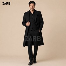 Mens Black Victorian Long Coat Suit Gothic Wedding Groom Outfit Custom Tailored