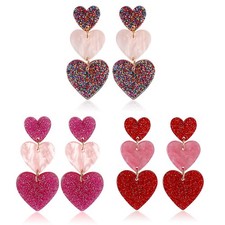 Heart Dangle Earrings for Women Pink Heart Earrings Love Heart Drop Earrings Uni