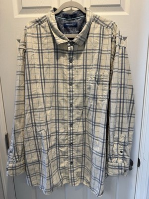 Tommy Bahama Coastline Cord White Blue Plaid Check Sz 4XLB Long Sleeve Button Up
