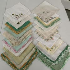Vintage Hankies Lot of 20 BRIDAL TEA SHOWERS TOUCHES OF WEDDING GREEN