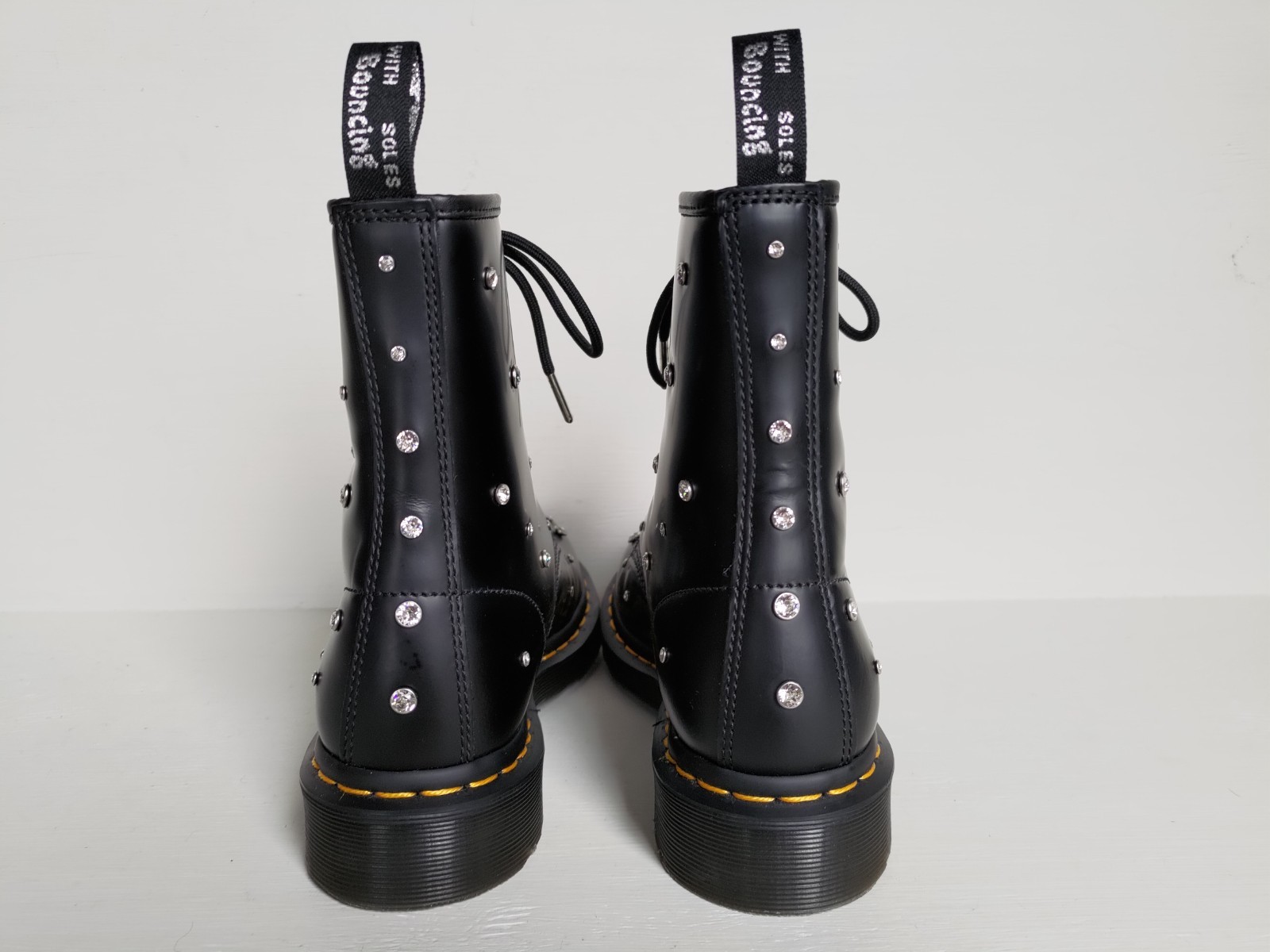 #1 DOC DR. MARTENS SWAROVSKI CRYSTALS SMOOTH BLACK LEATHER BOOTS SIZE 7UK image 10