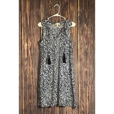 Michael Kors Womens Shift Dress M Blue White Sleeveless Tassel Stretch Chic