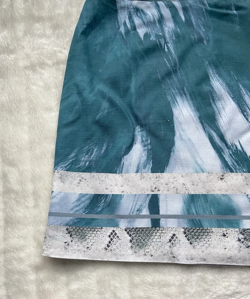 Falda Mezcla Lino Talla 14 Azul Teal Elie Tahari Línea A Hasta la Rodilla Forrada Retro Foto 4 de 4