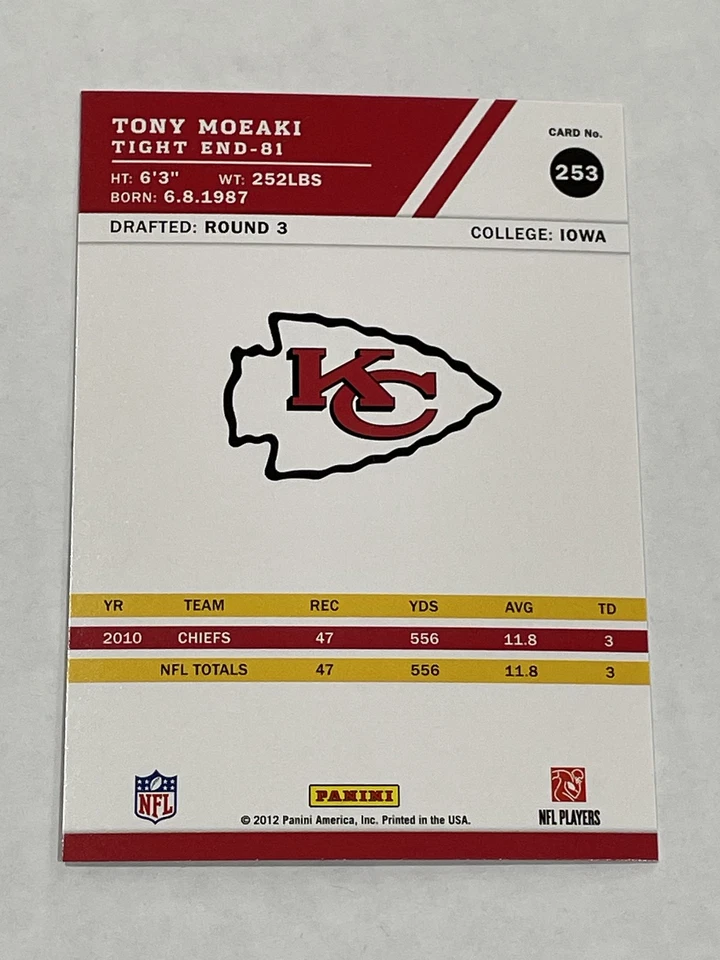 2012 Score Football Gold Zone #253 - Tony Moeaki - Kansas City Chiefs - Image 2 of 2