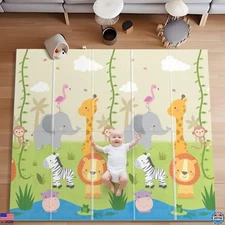 UANLAUO 71x59" Foldable Baby Play Mat - Reversible, Waterproof Foam for Toddlers