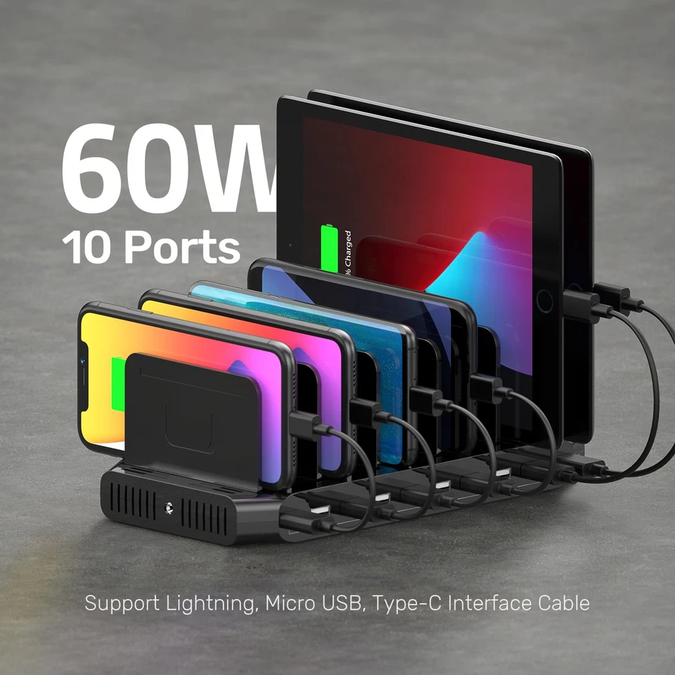 USB Charging Station 10 Ports Fast Charger Multi Device Dock Compatible iPad ... - Image 2 of 4