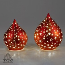 Formano Deko-Licht Tropfen rot-gold aus mattem Farbglas mit Stern-Dekor-805263