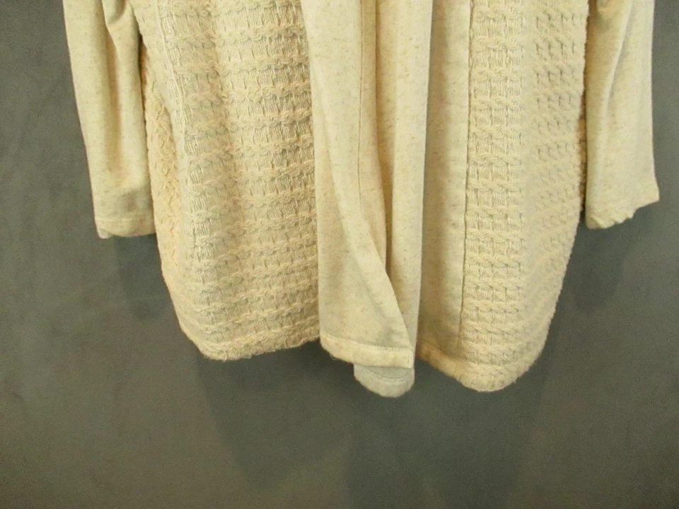 Lucky Brand Cardigan Sweater Womens 3X Beige Open Front Textured Knit Jacquard - Image 3 of 4