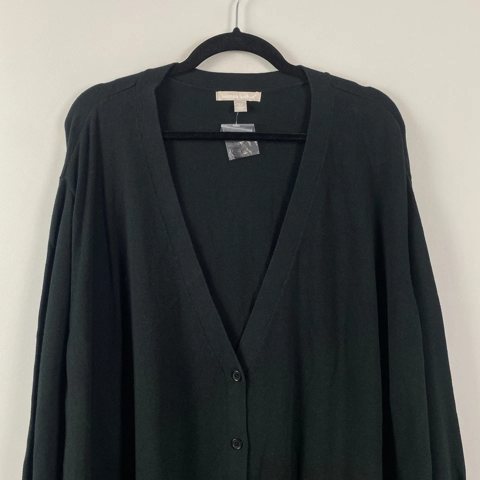 Женщина внутри кардиган свитер размер 4 X черный хлопок кнопка передние карманы - Изображение 2 из 4