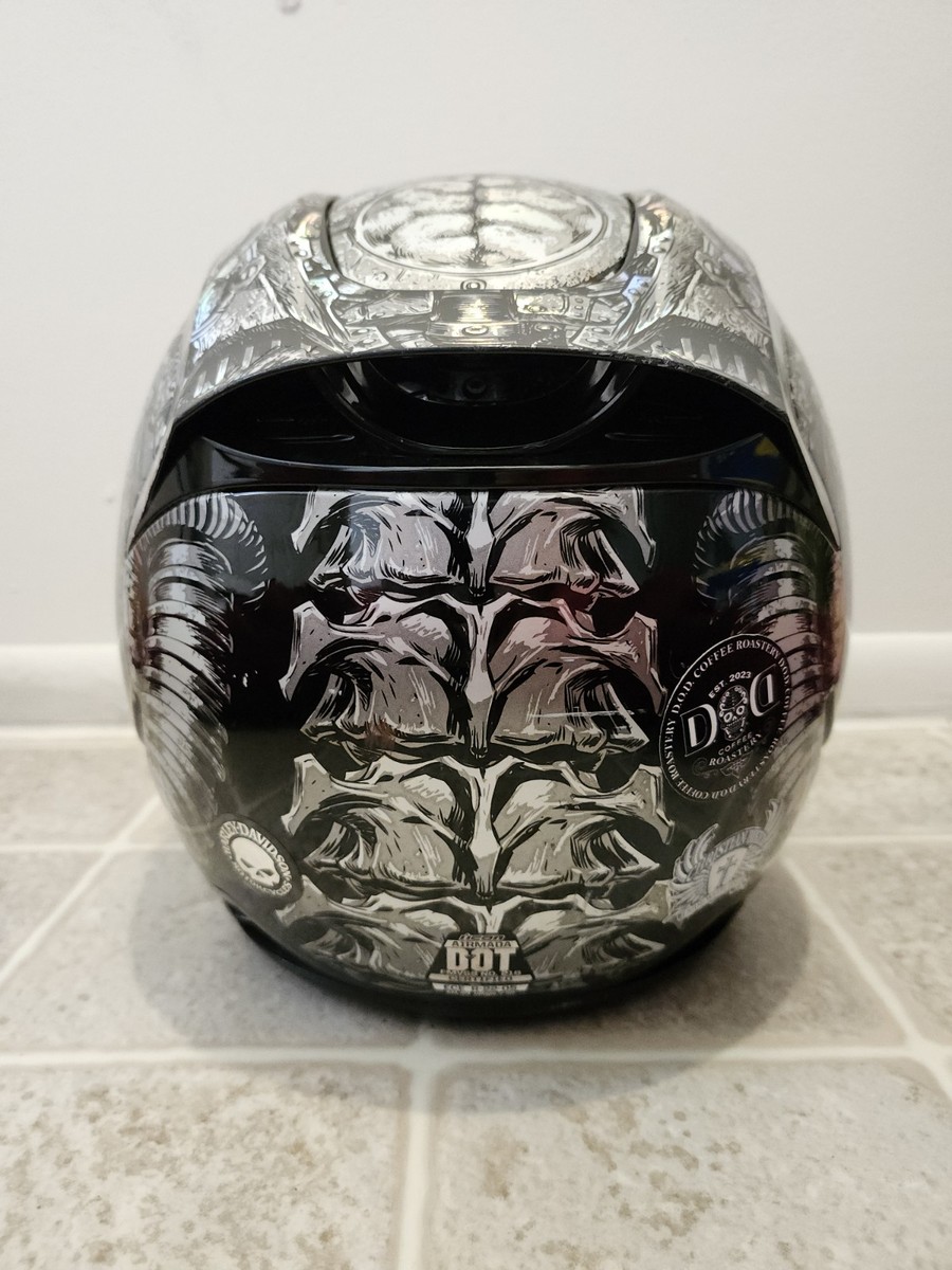 airmada bioskull full-face motorcycle helmet Icon Airmada Bioskull Chrome Motorcycle Helmet Size 2XL Rare