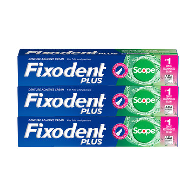 Haftcreme für Prothesen Minzgeschmack Fixodent Scope Original 3 x 57 g 3er-Pack