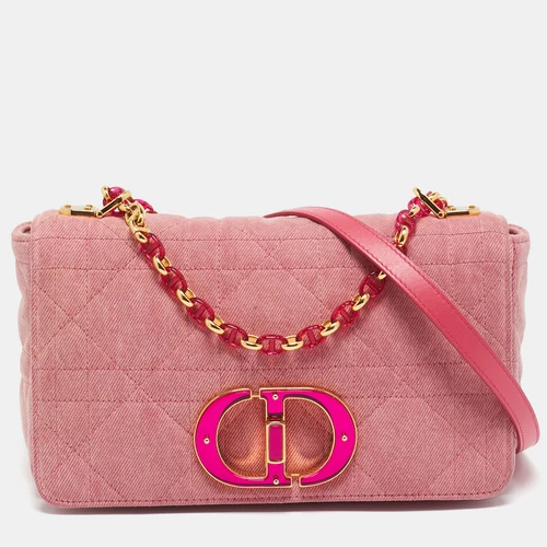 Sac à bandoulière Dior rose cannage denim moyen caro