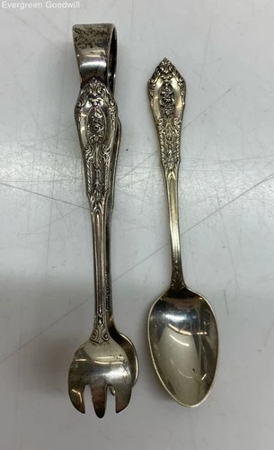 Wallace Rose Point Sterling Silver Small Spoon and Tongs