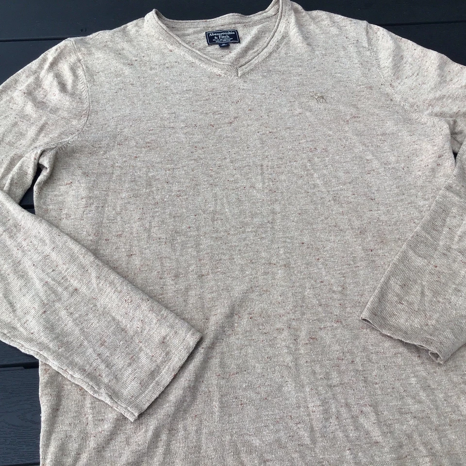 Abercrombie & Fitch leichter Pullover Gr XL Beige meliert Pulli Herren Strick - Bild 2 von 4