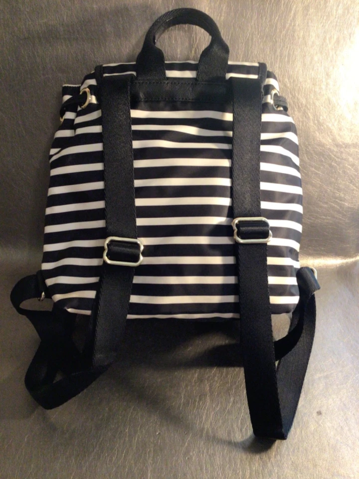 KATE SPADE NY Nylon Negro Blanco Rayas Mochila Bolso de Mano Bolso de Hombro Foto 2 de 4